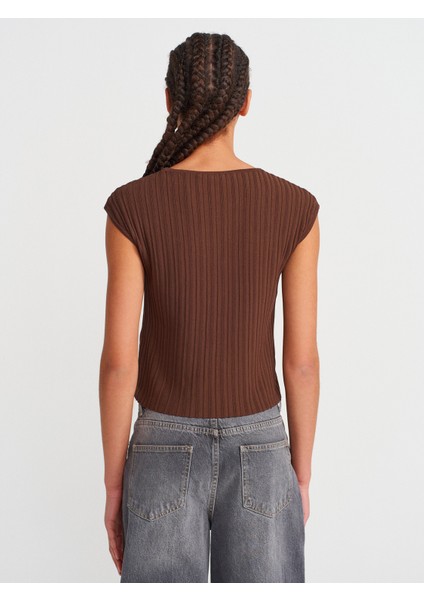 10738 Bisiklet Yaka Fitilli Ince Triko Bluz-Kahve fiyatları