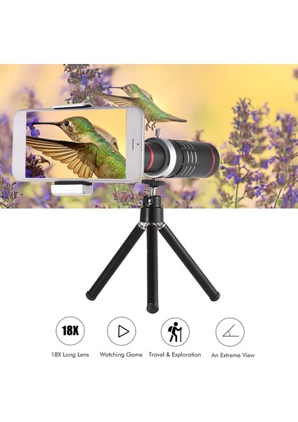 Xixishop Tripod Siyahlı 18X Optik Zoom Cep Telefonu Telefoto Lens (Yurt Dışından)