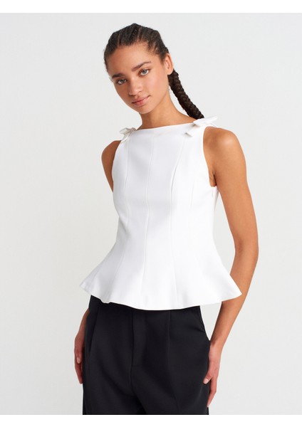 50285 Fiyonklu Peplum Top-Ekru