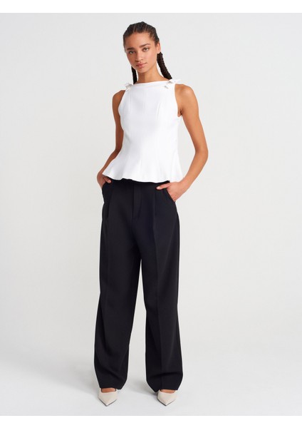 50285 Fiyonklu Peplum Top-Ekru fırsatları