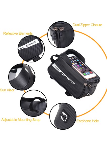 Xixishop Su Geçirmez Bisiklet Telefon Montaj Çantası Ön Çerçeve Çanta Dokunmatik Ekran Telefon Tutucu Bisiklet Bisiklet Aracı Depolama (Yurt Dışından)