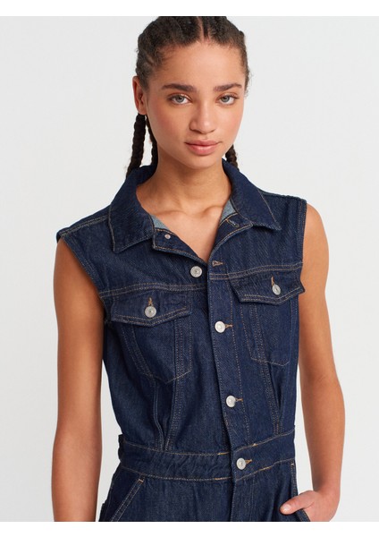 71804 Kolsuz Uzun Denim Tulum-Lacivert