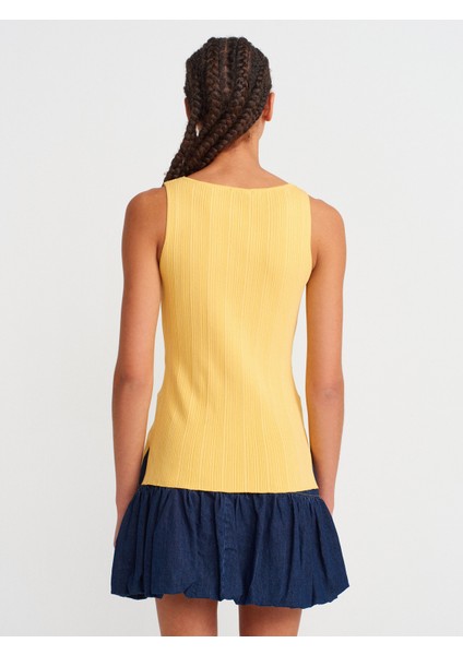 10726 Kayık Yaka Fitilli Triko Bluz-Koyu Sarı fiyatları