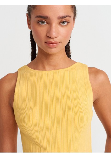 10726 Kayık Yaka Fitilli Triko Bluz-Koyu Sarı modelleri