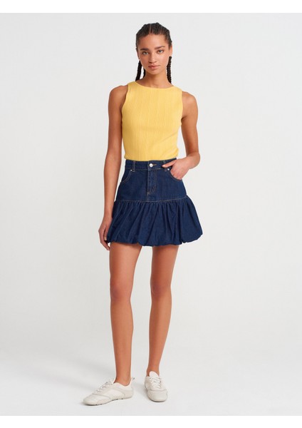 10726 Kayık Yaka Fitilli Triko Bluz-Koyu Sarı fırsatları