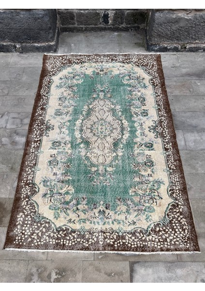 192 x 295 cm Turkuaz Kahverengi Renkli Büyük Boy El Dokuma Antik Salon Halısı