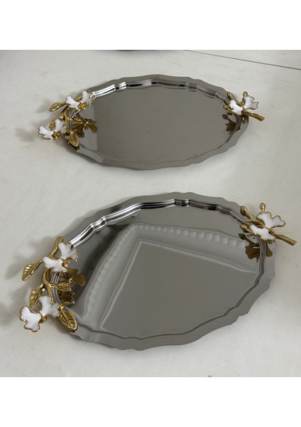 Çelik Oval Model 2 Adet Çift Dal Aksesuarlı Servis ve Sunum Tepsisi 25 cm