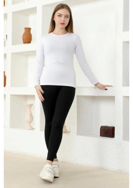 Rahat ve Şık Uzun Kollu Bisiklet Yaka Likralı Viskon Penye Body Beyaz fiyatları