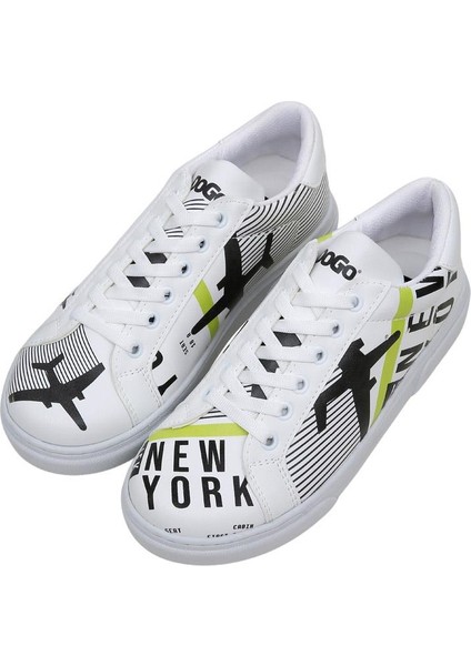 Kadın Vegan Deri Beyaz Sneakers - New York Ticket Tasarım