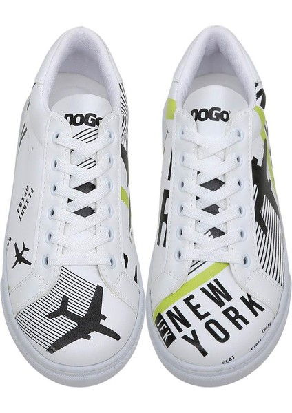 Kadın Vegan Deri Beyaz Sneakers - New York Ticket Tasarım modelleri