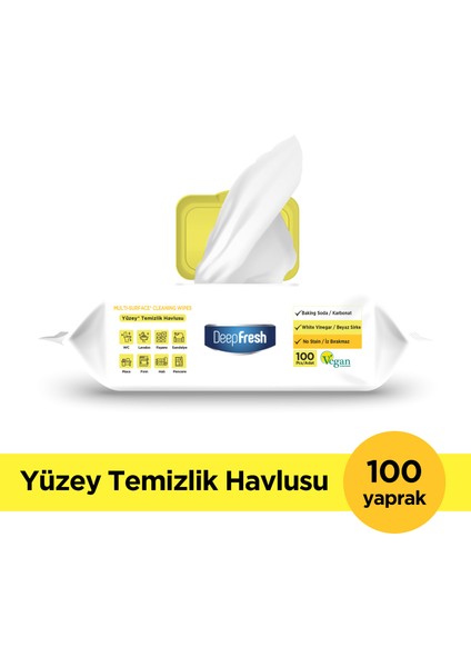 Iz Bırakmaz Yüzey Temizlik Havlusu 100 Yaprak | Limon Yağlı | Karbonat, Beyaz Sirke