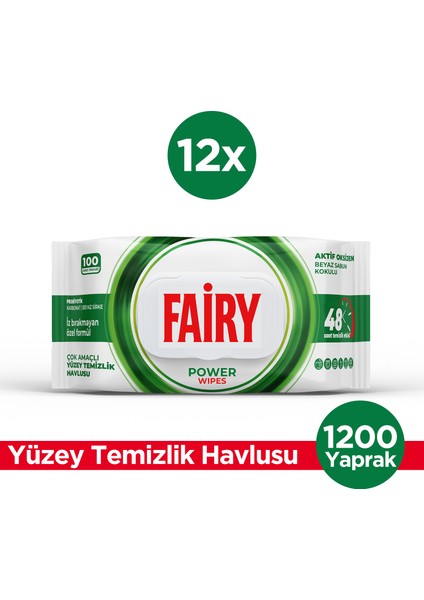 Power Wipes Yüzey Temizleme Mendili 100 Yaprak 12 Adet | Beyaz Sabun | Beyaz Sirke & Karbonat