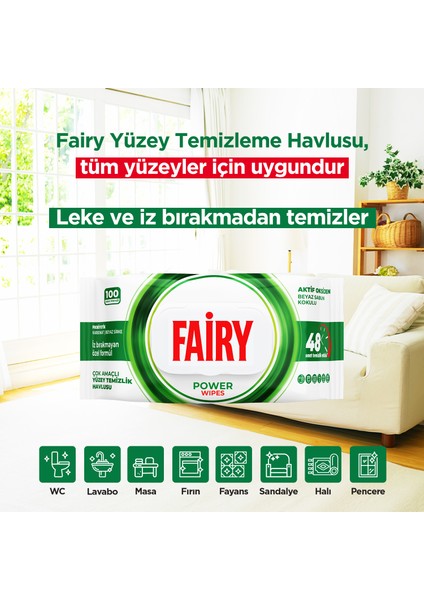 Power Wipes Yüzey Temizleme Mendili 100 Yaprak 12 Adet | Beyaz Sabun | Beyaz Sirke & Karbonat