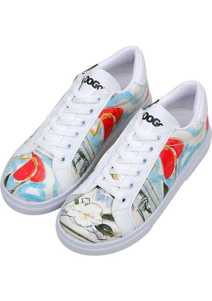 Kadın Vegan Deri Beyaz Sneakers - Hartley's Flower Tasarım