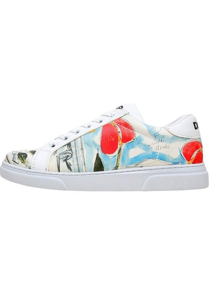 Kadın Vegan Deri Beyaz Sneakers - Hartley's Flower Tasarım modelleri