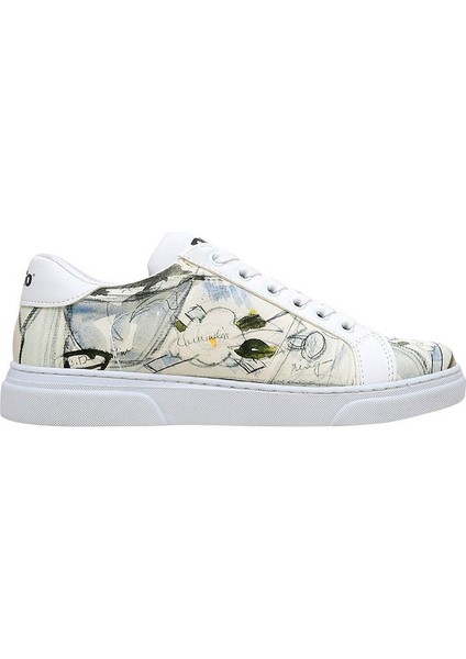 Kadın Vegan Deri Beyaz Sneakers - Hartley's Flower Tasarım fırsatları