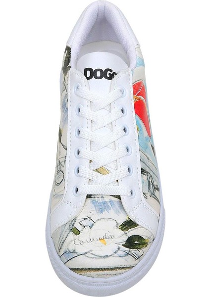 Kadın Vegan Deri Beyaz Sneakers - Hartley's Flower Tasarım indirimleri