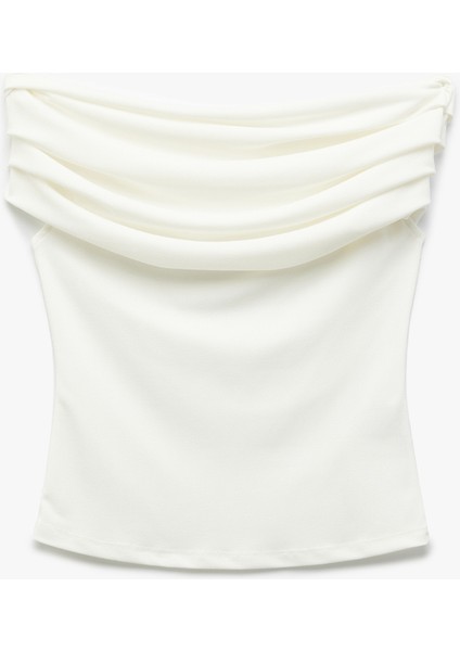 Krep Kumaş Drape Detaylı Straplez Bluz