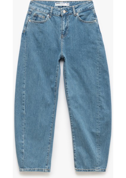 Yüksek Bel Dikiş Detaylı Cepli Düğmeli Balon Jean - Balloon Fit Jeans