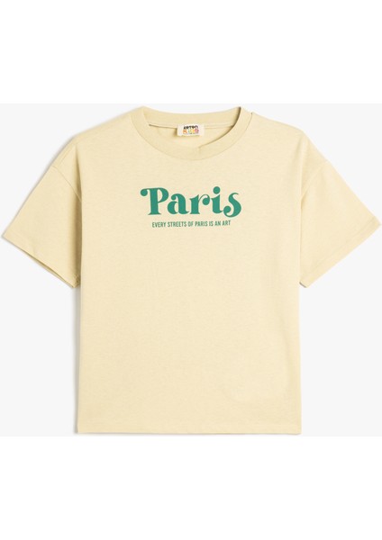 Slogan Baskılı Bisiklet Yaka Kısa Kollu Pamuklu Oversize Tişört