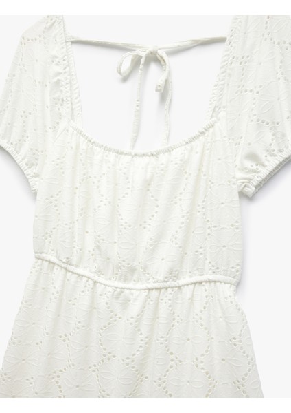 Sırt Detaylı Katlı Kısa Kollu Kare Yaka Mini Fisto Elbise modelleri