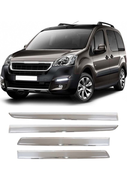Peugeot Partner Tepee Uyumlu 2008-2018 Krom Yan Kapı Çıtası 4 Parça Paslanmaz Çelik