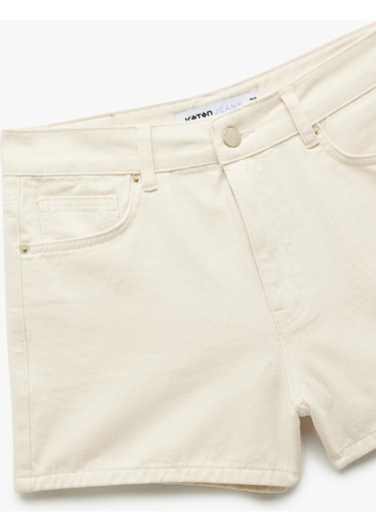 Normal Bel Pamuklu Düğmeli Beş Cepli Mini Denim Şort