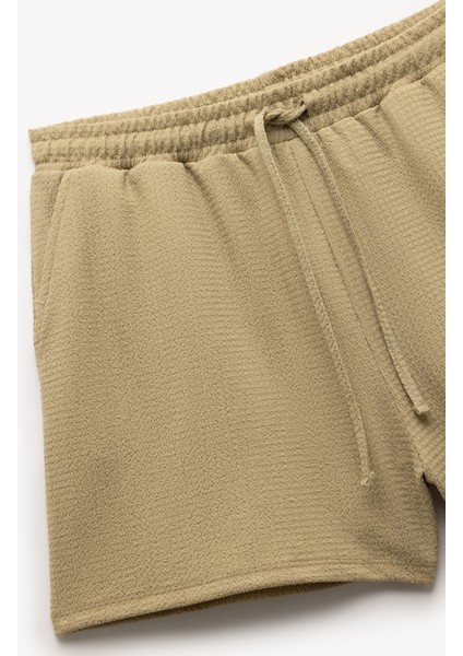 Beli Bağlamalı Bürümcük Kumaş Dokulu Cepli Mini Şort modelleri