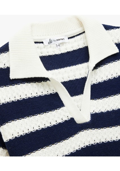 Çizgili Polo Yaka Kısa Kollu Triko Kazak modelleri