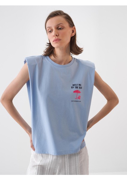 Kadın Mavi Regular Fit Pamuklu Bluz