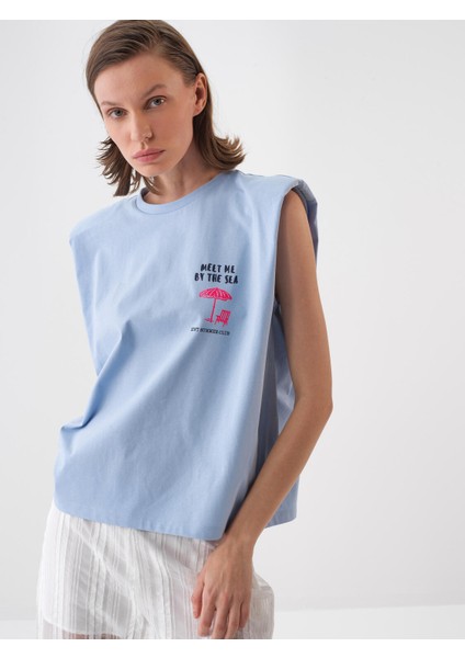 Kadın Mavi Regular Fit Pamuklu Bluz