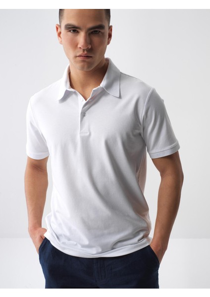 Erkek Beyaz Slim Fit Pamuklu Polo Yaka Basic Tişört modelleri