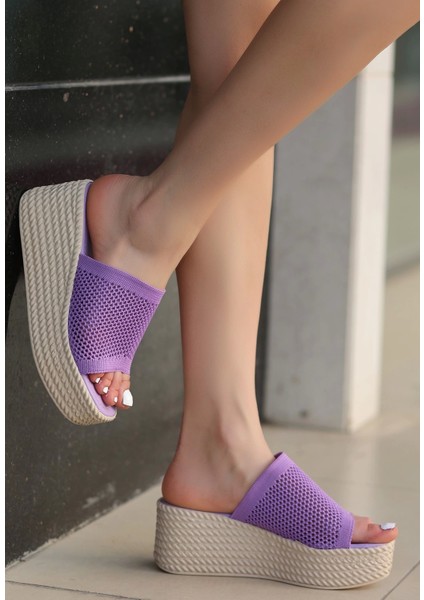 Tiona Lila Triko Dolgu Topuk Terlik modelleri