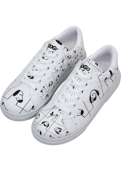 Kadın Vegan Deri Beyaz Sneakers - I Woof You Tasarım