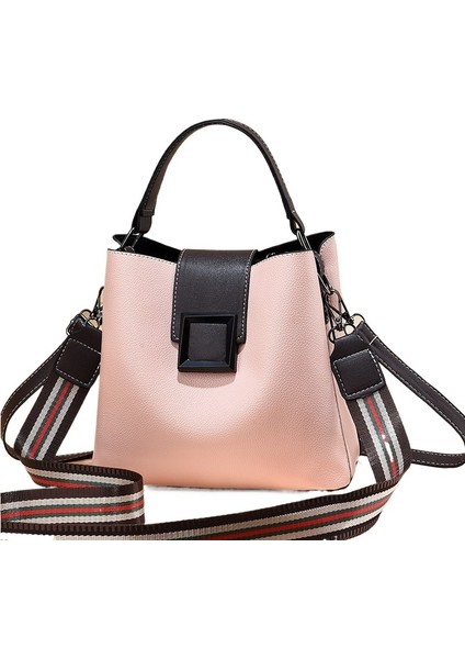 Yeni Kadın Çantası Lychee Desen Kova Çanta Moda Retro Trend Kontrast Renk Omuz Çapraz Çanta (Yurt Dışından)