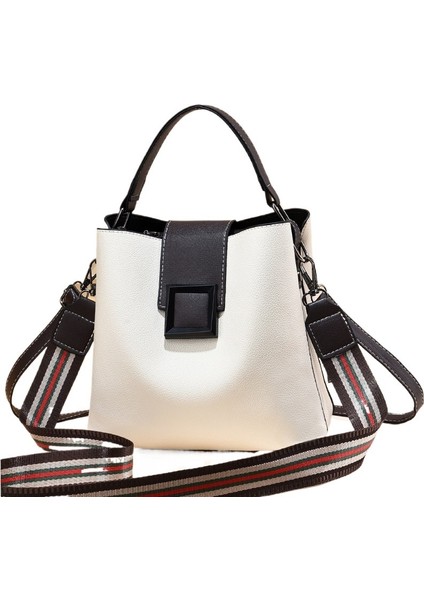 Yeni Kadın Çantası Lychee Desen Kova Çanta Moda Retro Trend Kontrast Renk Omuz Çapraz Çanta (Yurt Dışından)