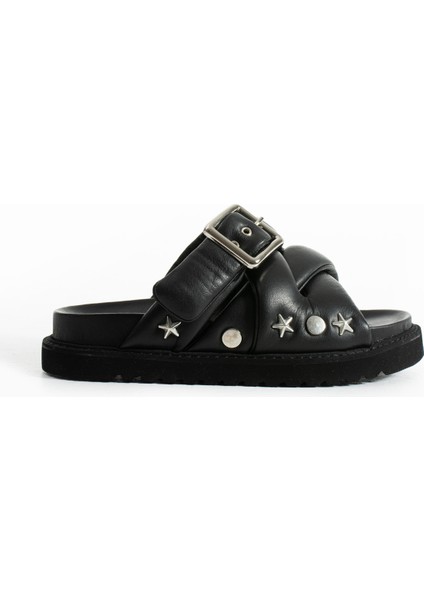 Babiana Hakiki Deri Tokalı Siyah Terlik fırsatları