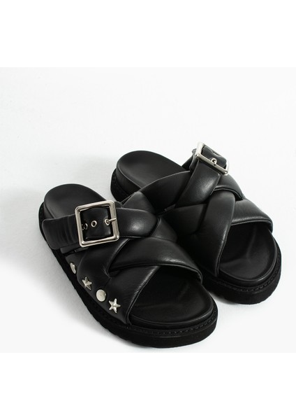Babiana Hakiki Deri Tokalı Siyah Terlik indirimleri