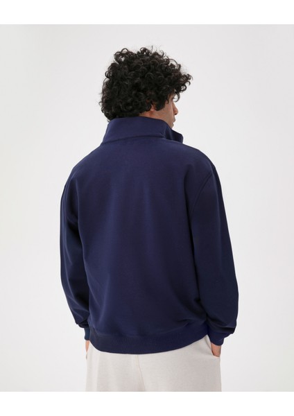 Açık Gri Melanj Erkek Organik Pamuk Yarı Fermuarlı V Yaka Dik Yaka Sweatshirt fiyatları