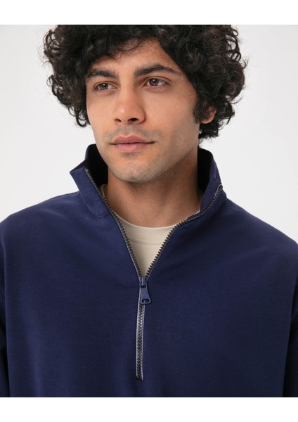 Açık Gri Melanj Erkek Organik Pamuk Yarı Fermuarlı V Yaka Dik Yaka Sweatshirt modelleri