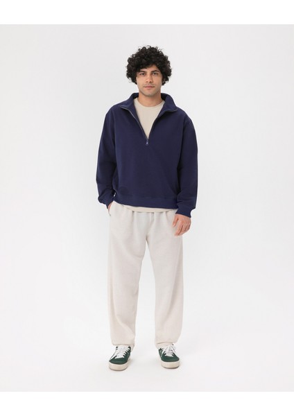 Açık Gri Melanj Erkek Organik Pamuk Yarı Fermuarlı V Yaka Dik Yaka Sweatshirt fırsatları