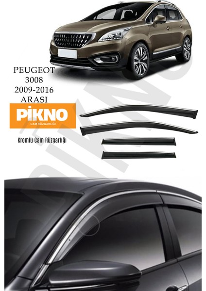 Peugeot 3008 2009-2016 Arası Kromlu Cam Rüzgarlığı 4'lü A+ Plus