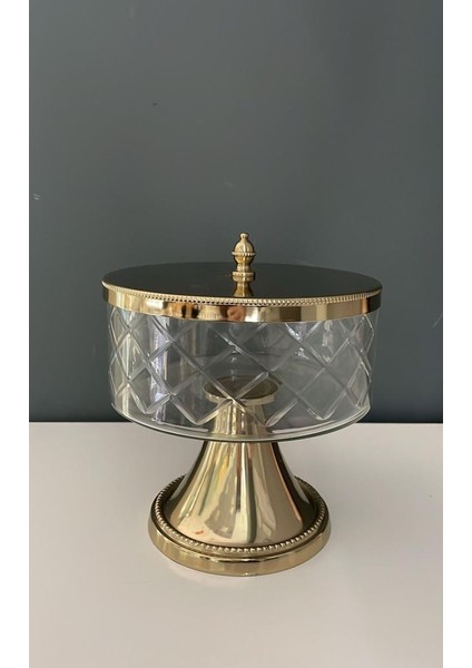 Ayaklı ve Kapaklı Orta Boy Kavanoz Gold 18,5X18,5X20,5 cm fiyatları