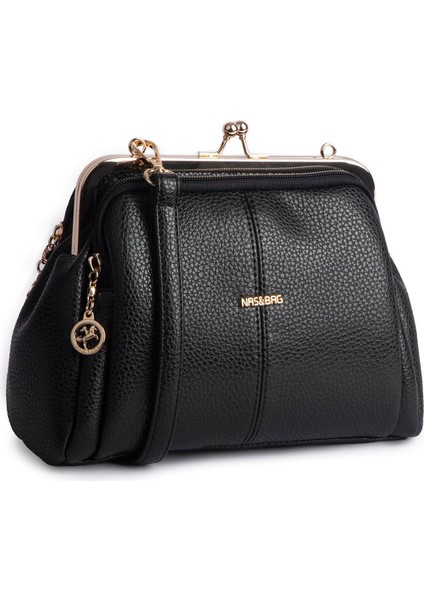 Burslu Klipsli Vintage Omuz ve Çapraz Çanta (23X20 cm Ebatlarındadır) Siyah Lopez