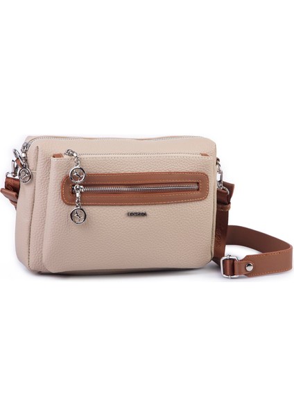 Günlük Çok Gözlü Çanta (En: 26 cm ; Boy:17 Cm) Kum Taba Lopez