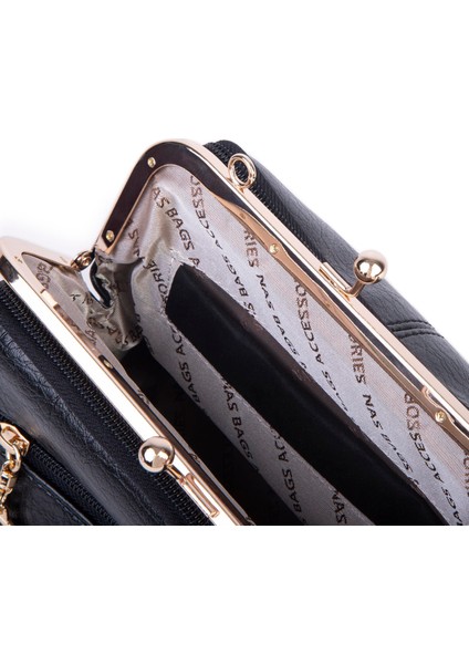 Burslu Klipsli Vintage Omuz ve Çapraz Çanta (23X20 cm Ebatlarındadır) Siyah Victoria fırsatları