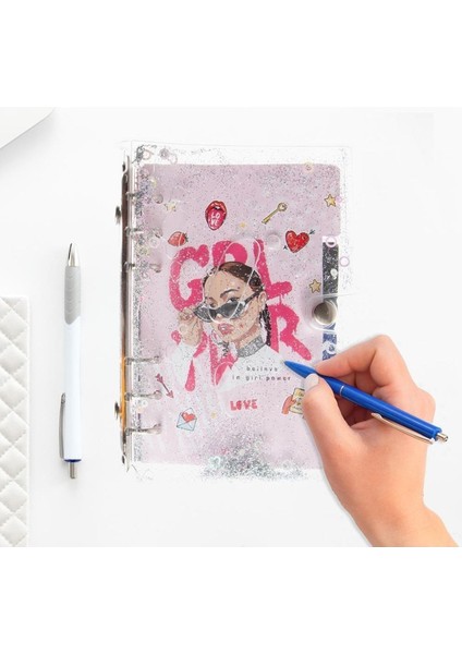 Mekanizmalı Simli ve Sulu Kapaklı Desenli Defter