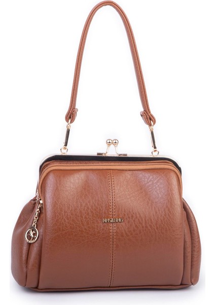 Burslu Klipsli Vintage Omuz ve Çapraz Çanta (23X20 cm Ebatlarındadır) Taba Victoria modelleri