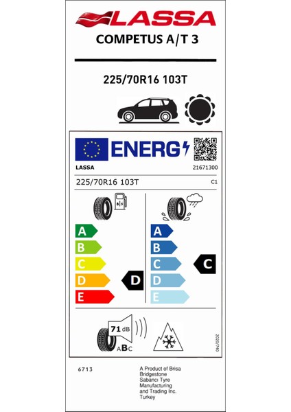 225/70 R16 103T Competus A/t 3 M+S 3pmsf Oto Yaz Lastiği (ÜRETIM:2025) fiyatları