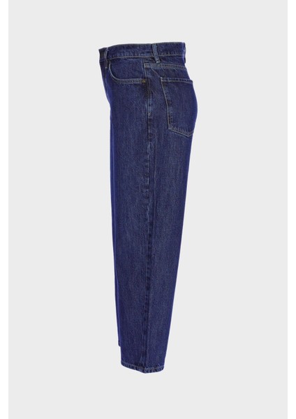 Koyu Mavi Yüksek Bel Barrel Fit Jean Patı Fermuarlı Pantolon C 4934-022 fırsatları